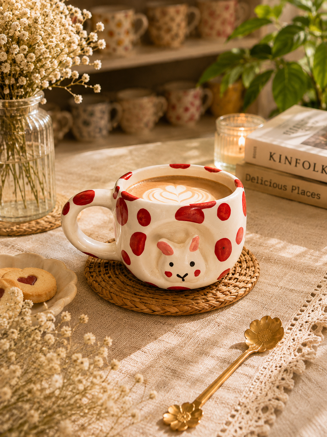 Red Polka Dot Cat Ceramic Mug – Cute Coffee & Tea Mug
