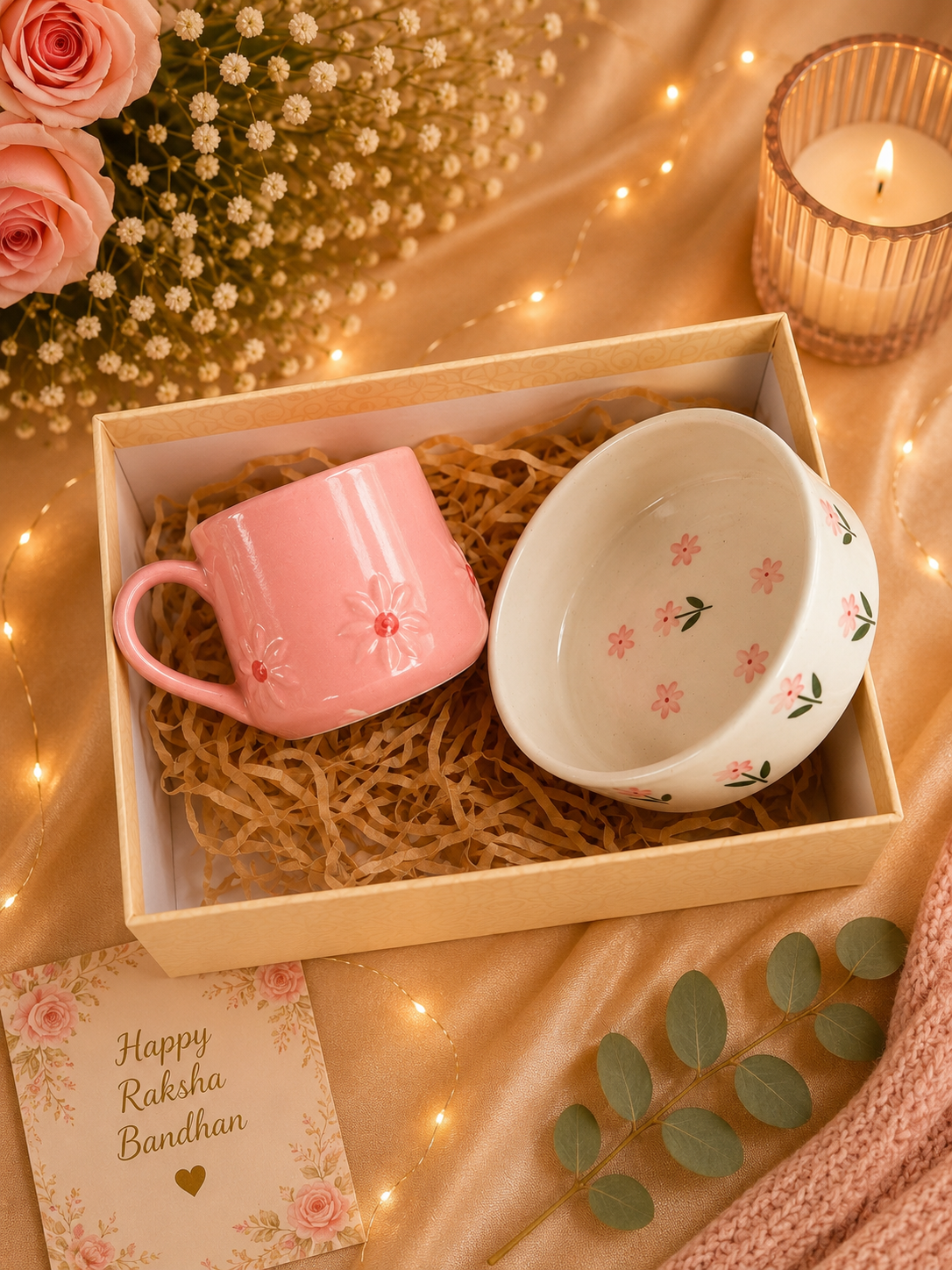 Pink Daisy Ceramic Mug & Floral Bowl Gift Set | Coffee & Breakfast Gift Hamper