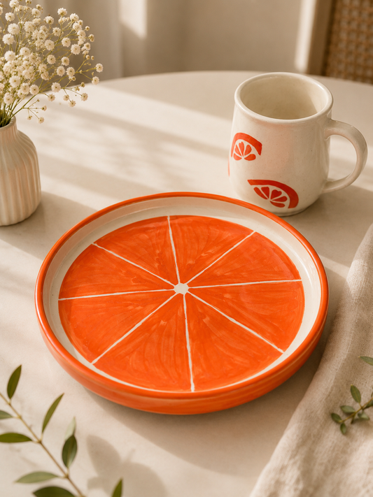 Citrus Slice Ceramic Snack Plate & Coffee Mug Combo | Orange Collection