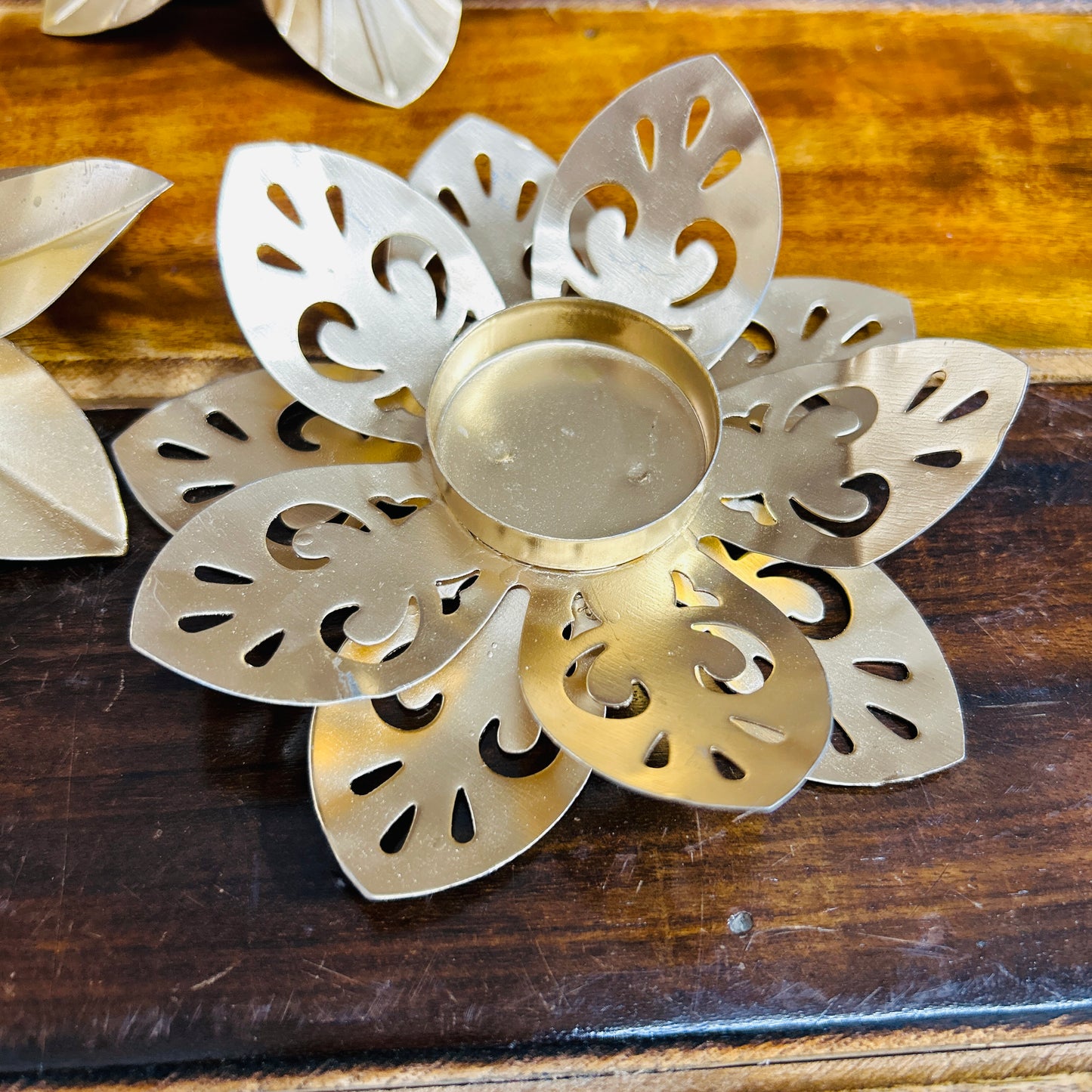 Golden Lotus Metal Tea Light Holders (Set of 3)