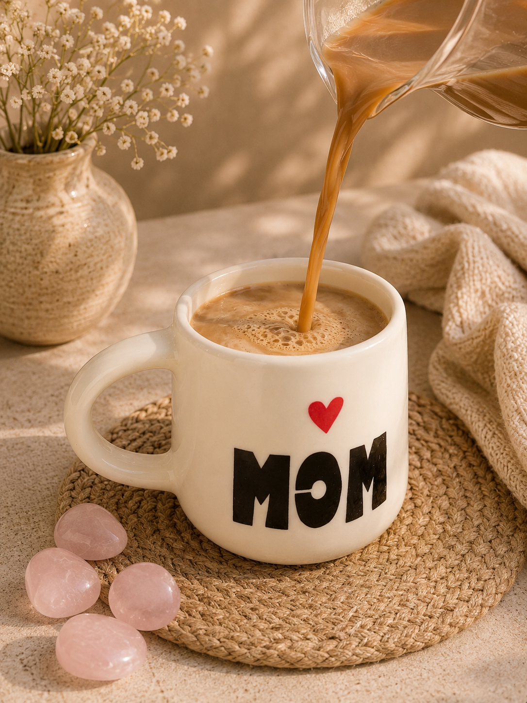 Mom Love Ceramic Coffee Mug | Heart Printed Handmade Mug