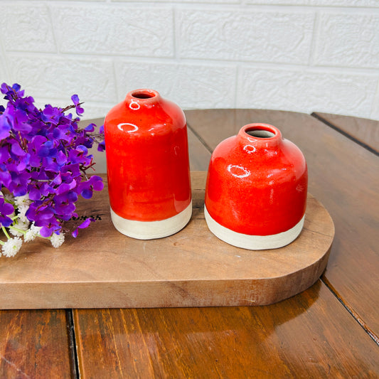 Scarlet Glow Mini Ceramic Vase Set