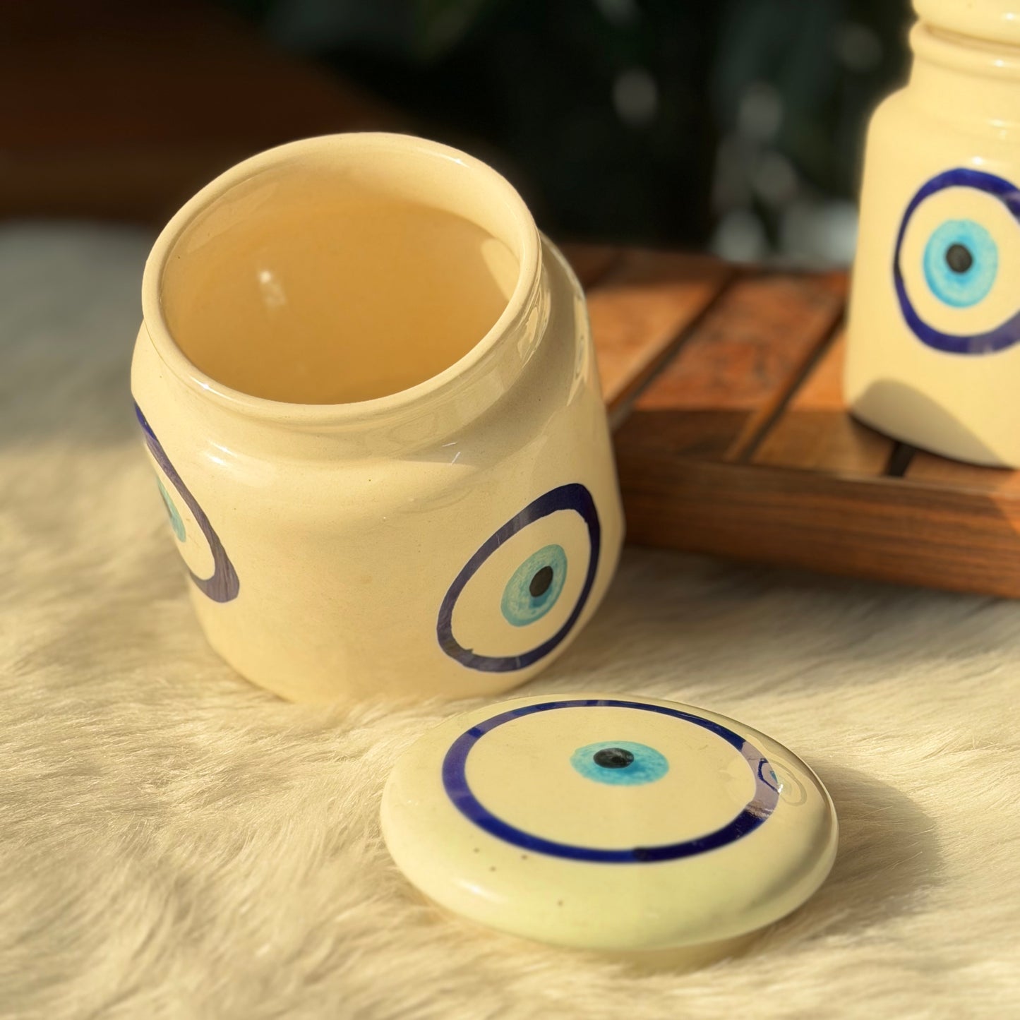 Evil Eye Ceramic Storage Jar with Lid