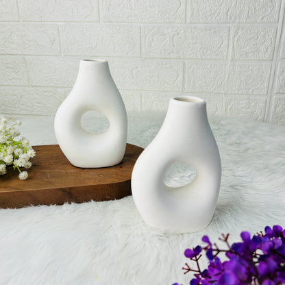 Ethereal White Ceramic Hollow Vase