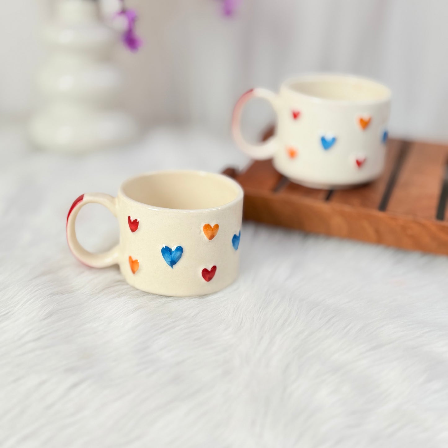 Rainbow Hearts Handcrafted Ceramic Mug