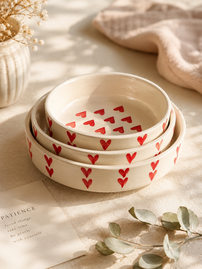 Red Hearts Ceramic Snack & Dessert Plate Set (Set of 3)