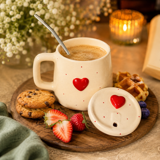 Heart Charm Ceramic Tumbler with Lid & Straw