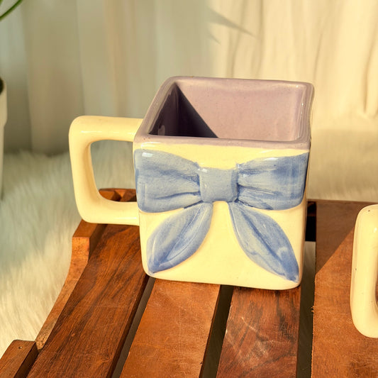 Blue Bow Square Ceramic Mug