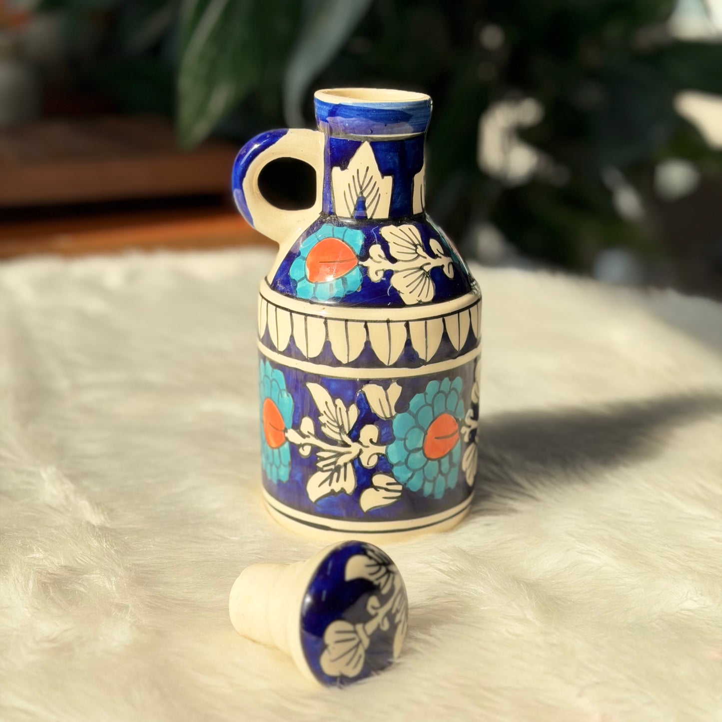 Royal Indigo Hand-Painted Ceramic Oil Bottle - 500 ml