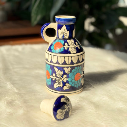 Royal Indigo Hand-Painted Ceramic Oil Bottle - 500 ml