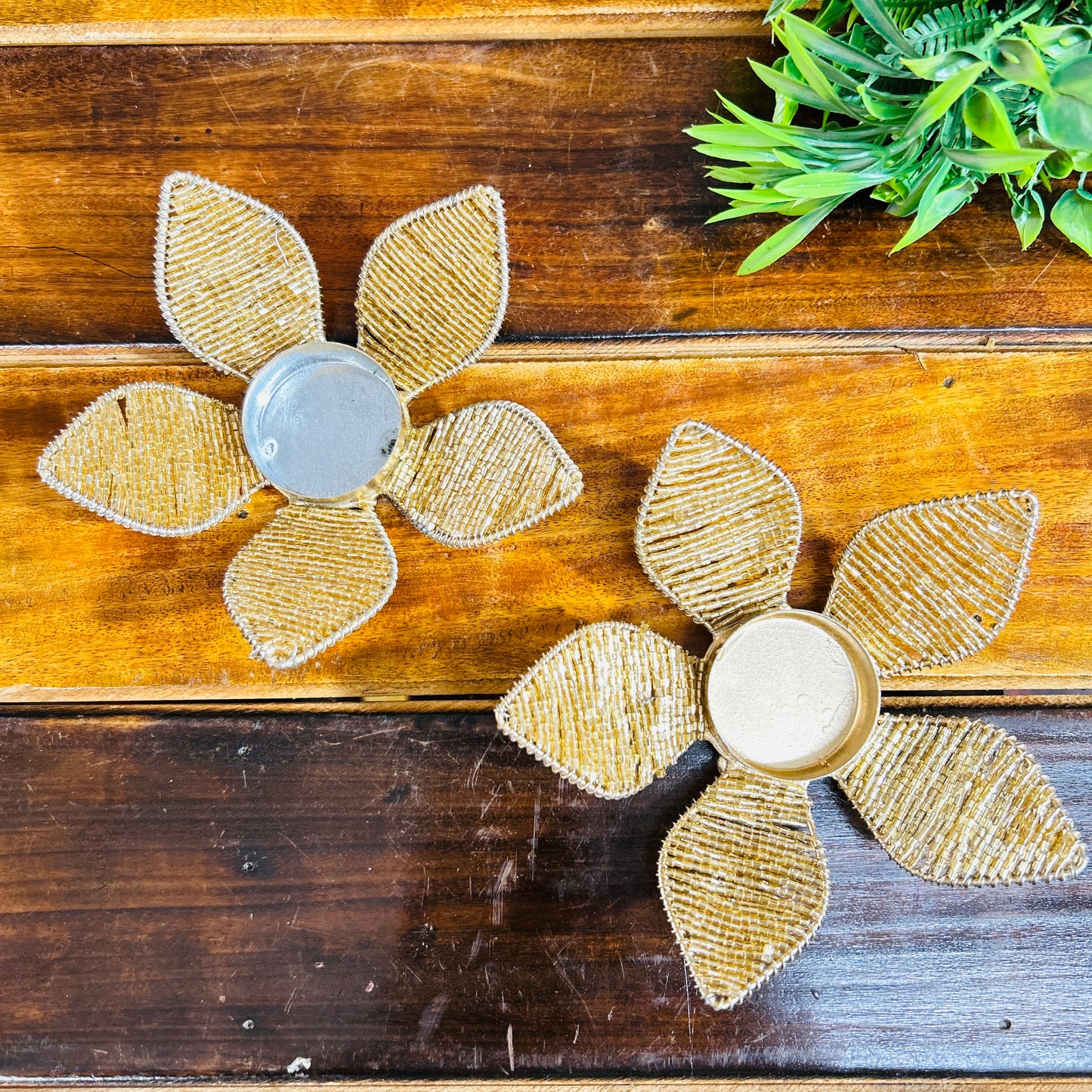 Golden Flower T Light Candle Holder ( Pack of 2)
