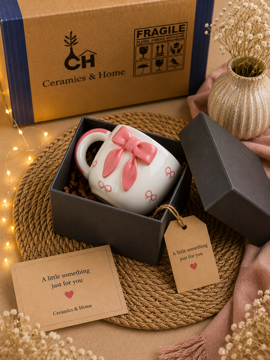 Pink Bow Handmade Ceramic Mug – Gift Edition