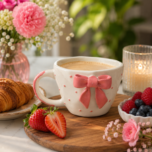 Polka Bow Ceramic Coffee Mug