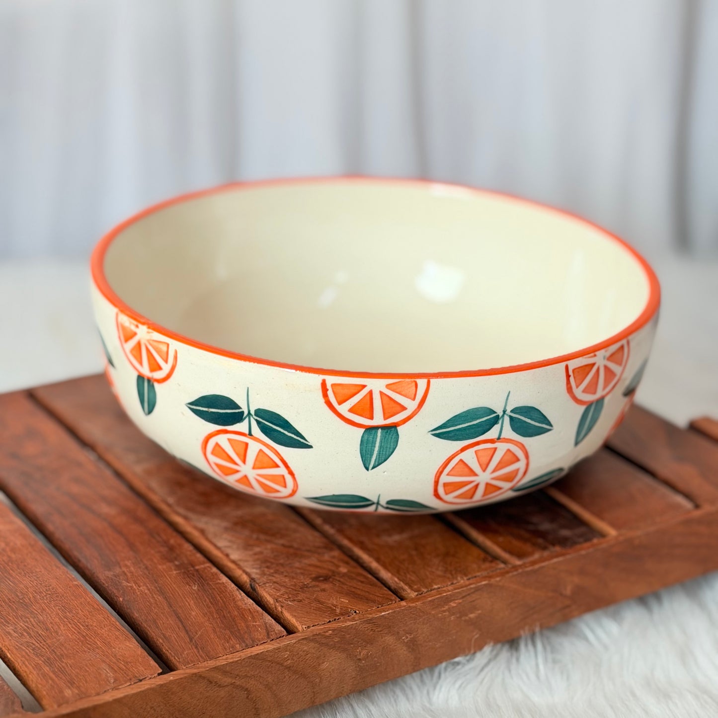 Citrus Charm Handcrafted Ceramic Serving Bowl