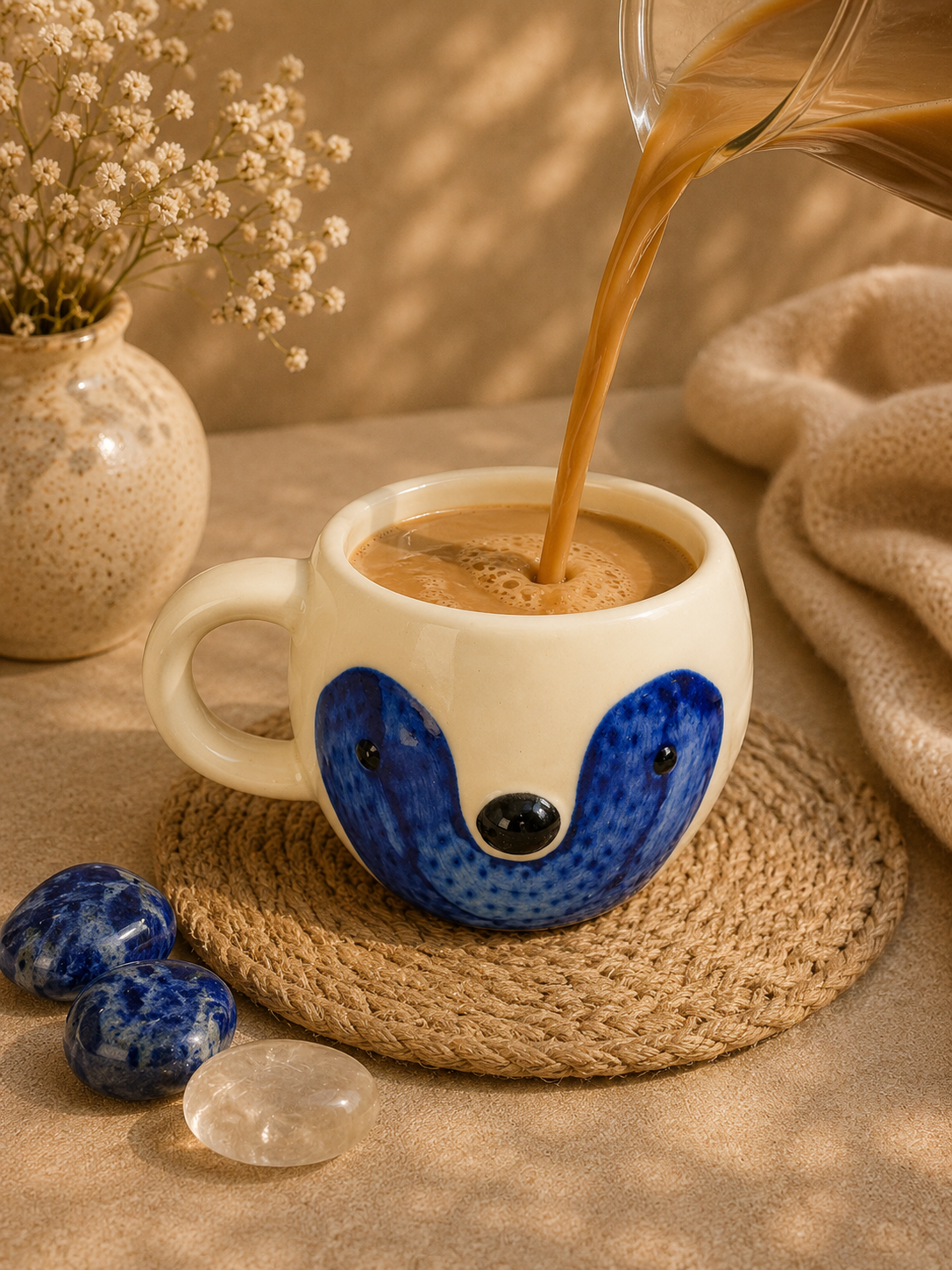 Handpainted Blue Dog Face Ceramic Mug – 350 ML