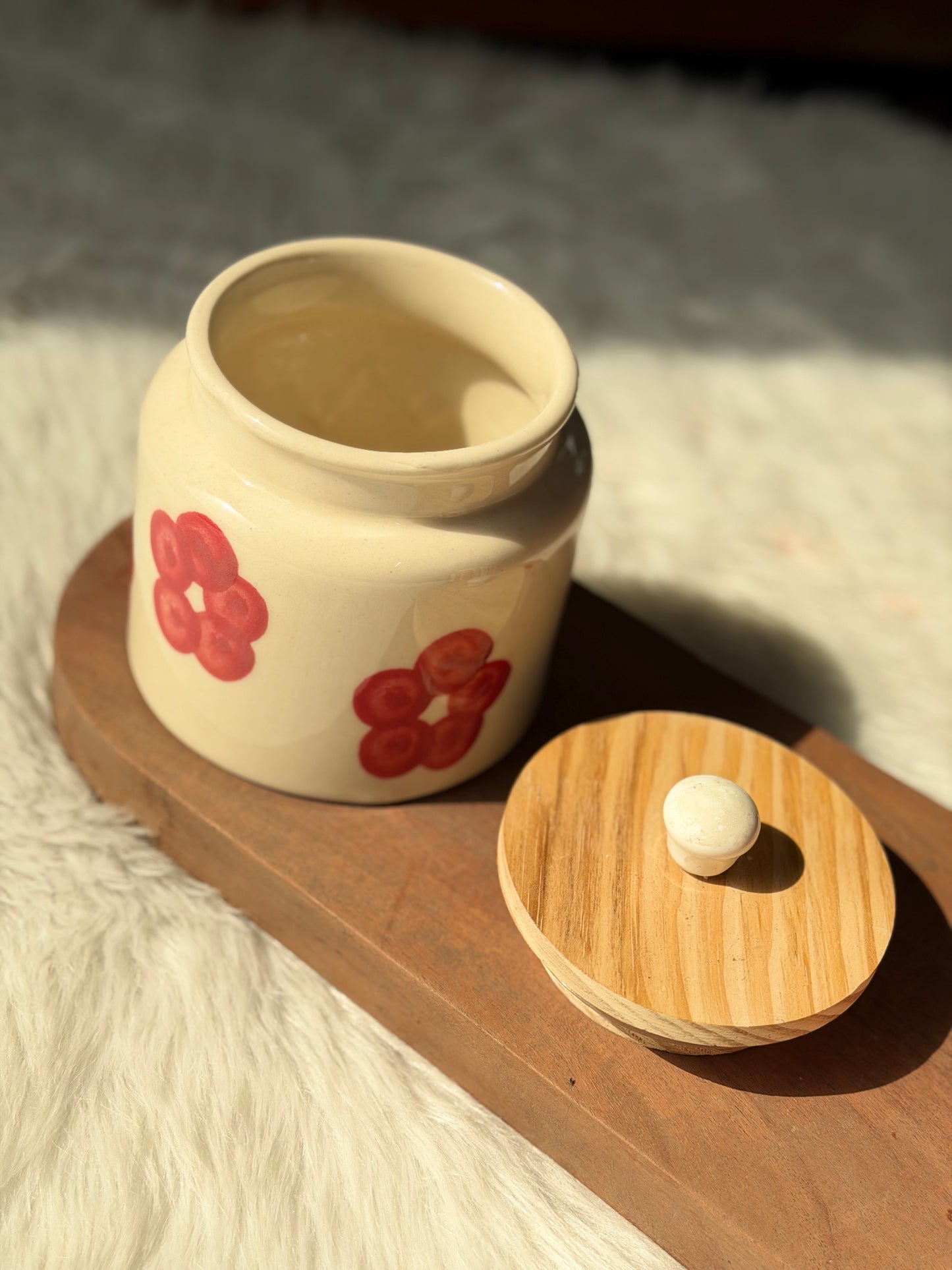 Blush Bloom Ceramic Storage Jar with Wooden Lid