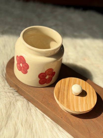 Blush Bloom Ceramic Storage Jar with Wooden Lid