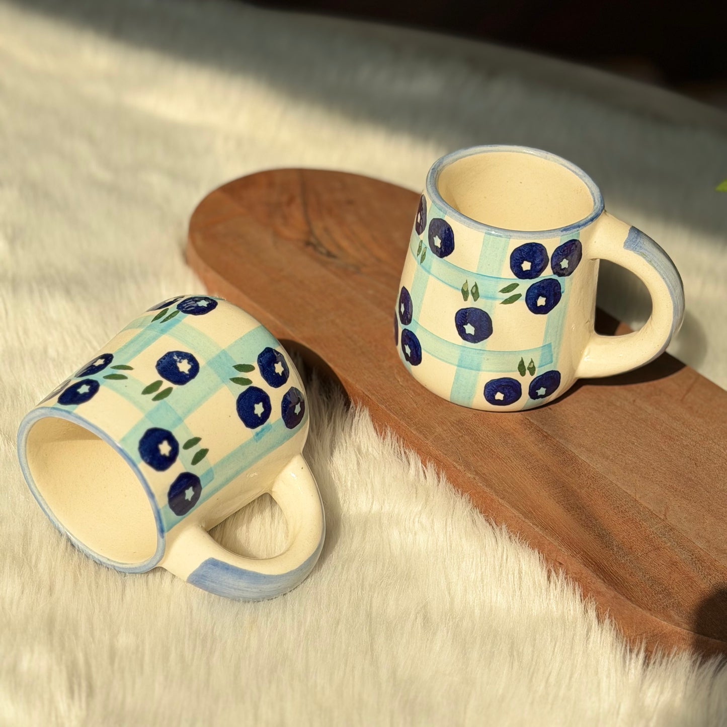 Blueberry Checkered Ceramic Coffee Mug