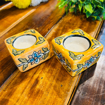 Yellow Square T-Light Holder ( set of 2 )