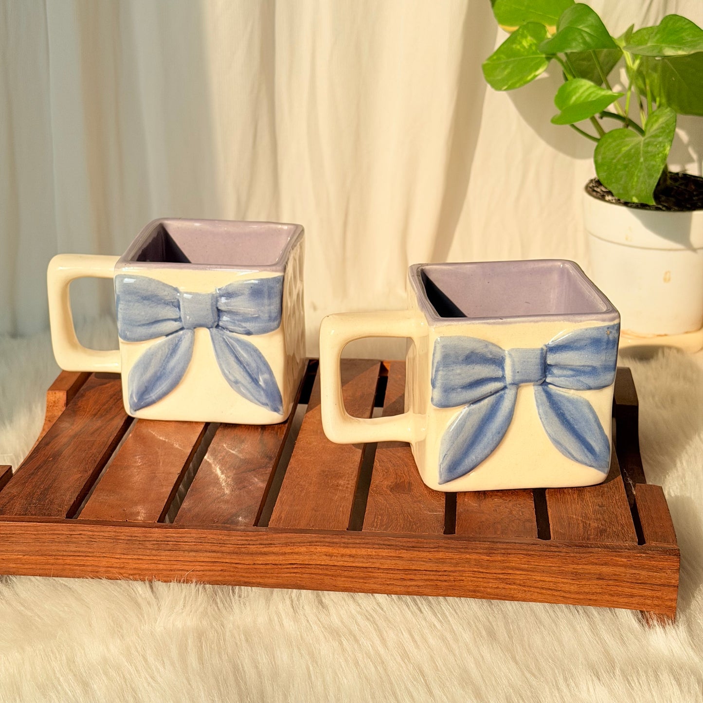 Blue Bow Square Ceramic Mug