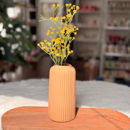 Rustic Ribbed Terracotta Ceramic Flower Vase