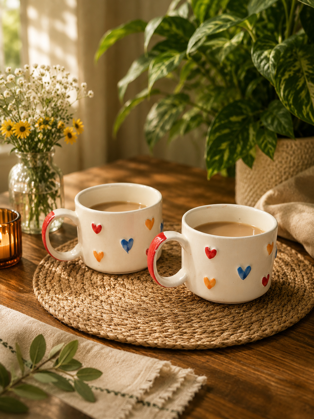 Hand-Painted Multicolour Hearts Ceramic Mug