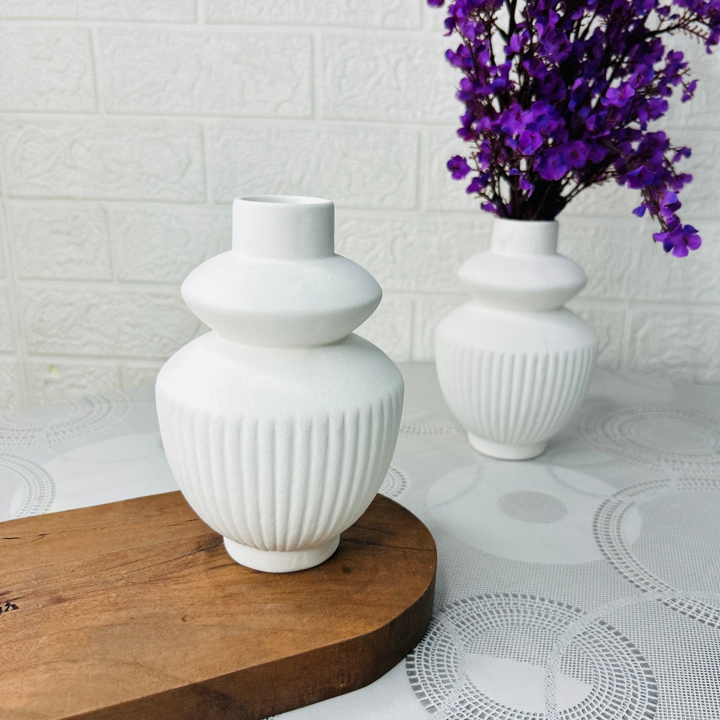 Monochrome Ripple Ceramic Vase Set (Black & White)