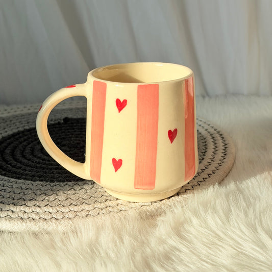 Blush Stripe Hearts Ceramic Mug