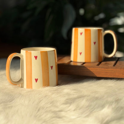Yellow Striped Heart Coffee Mug