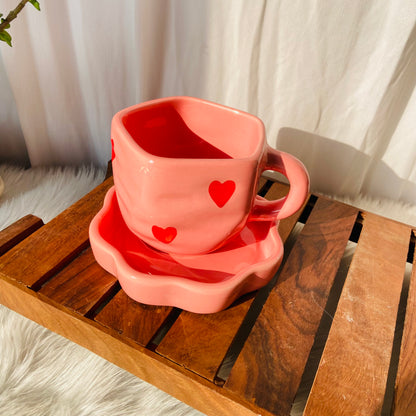 Pink Red Heart Cup Saucer