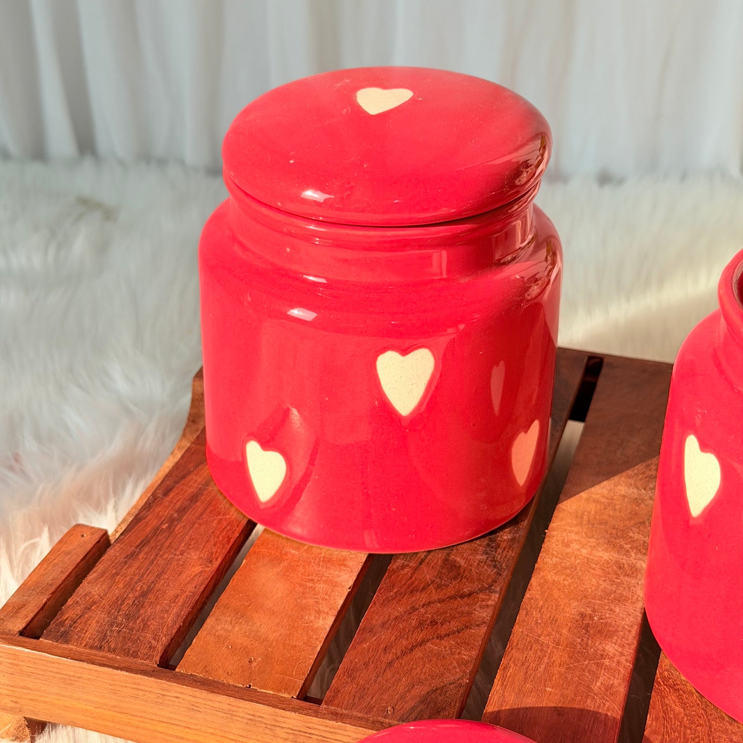 Scarlet Heart Ceramic Storage Jar