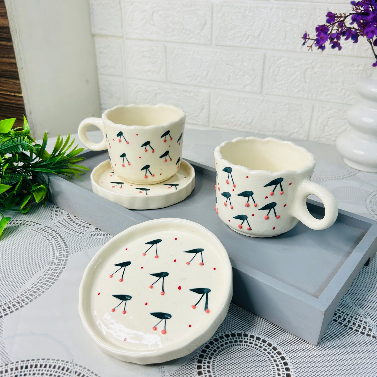 Cherry Delight Cup & Saucer – Vibrant Ceramic Tea Set
