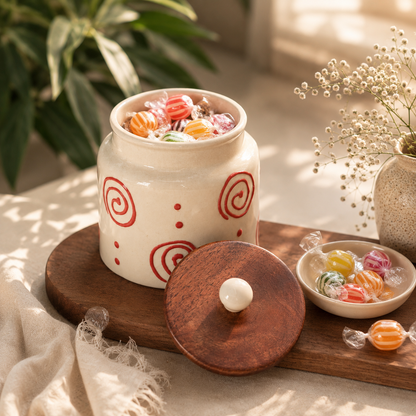 Candy Swirl lollipop Ceramic Storage Jar with Wooden Lid