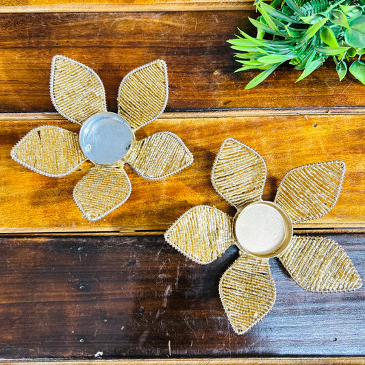 Golden Flower T Light Candle Holder ( Pack of 2)