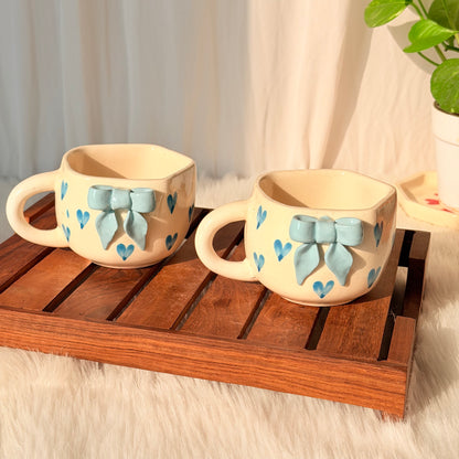 Blue Bow Heart Ceramic Coffee Mug