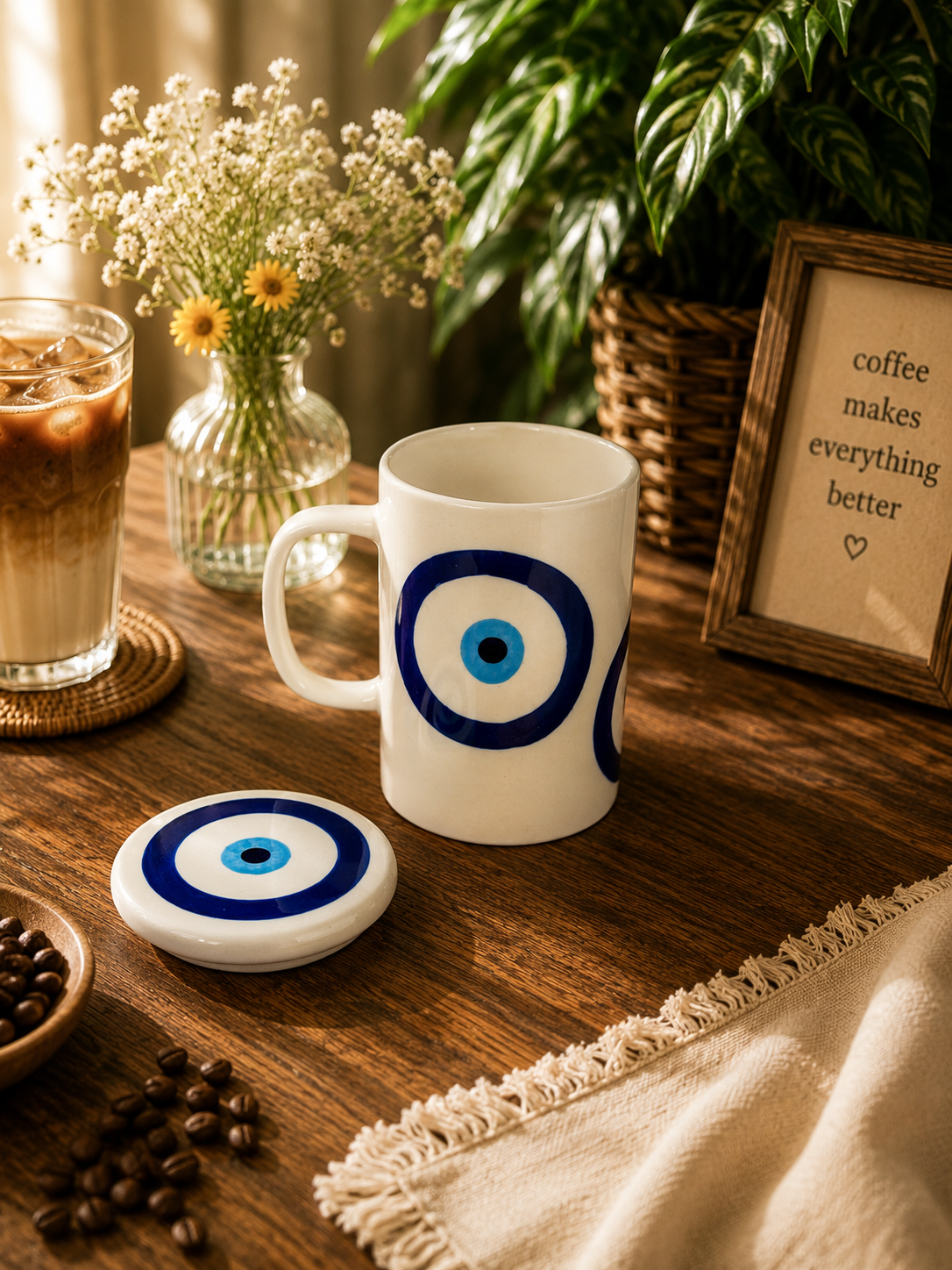 Blue Evil Eye Hand-Painted Ceramic Mug | 350 ML