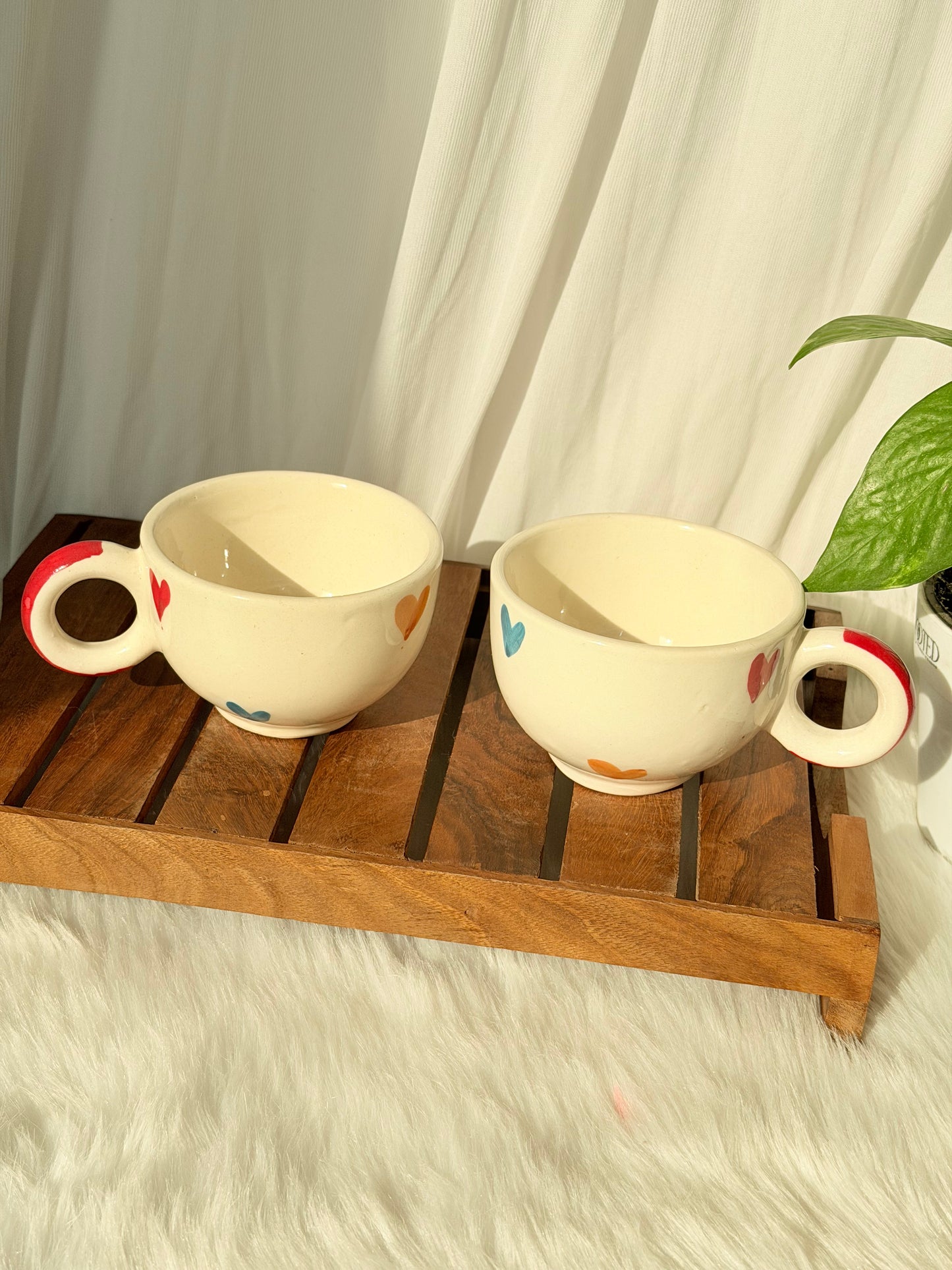 Pastel Heart Accent Ceramic Cup