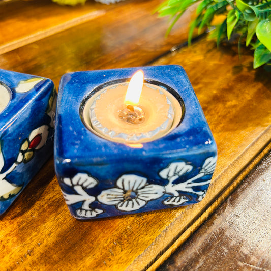 Blue Square T-Light Holder ( set of 2 )
