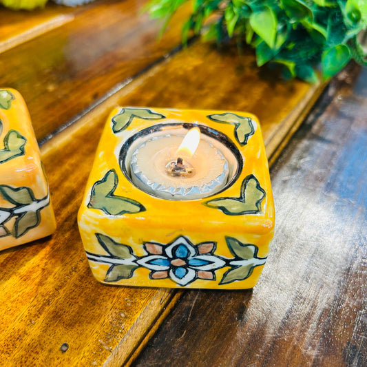 Yellow Square T-Light Holder ( set of 2 )
