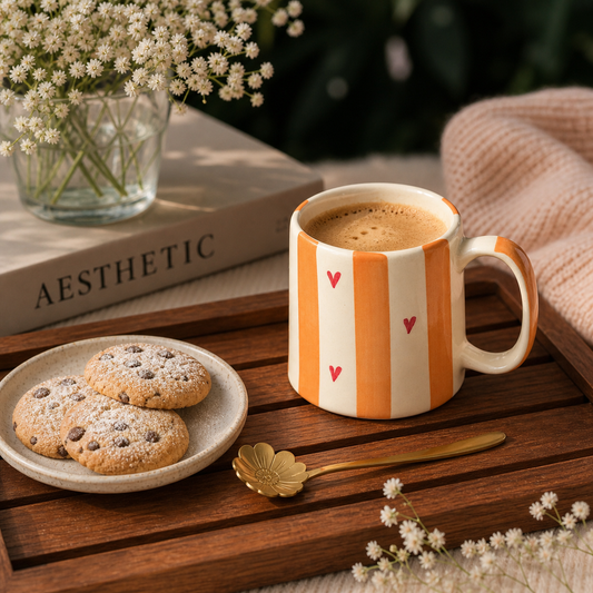 Yellow Striped Heart Coffee Mug