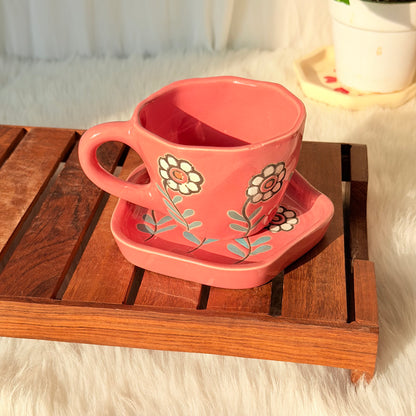 Coral Bloom Ceramic Cup & Saucer Set