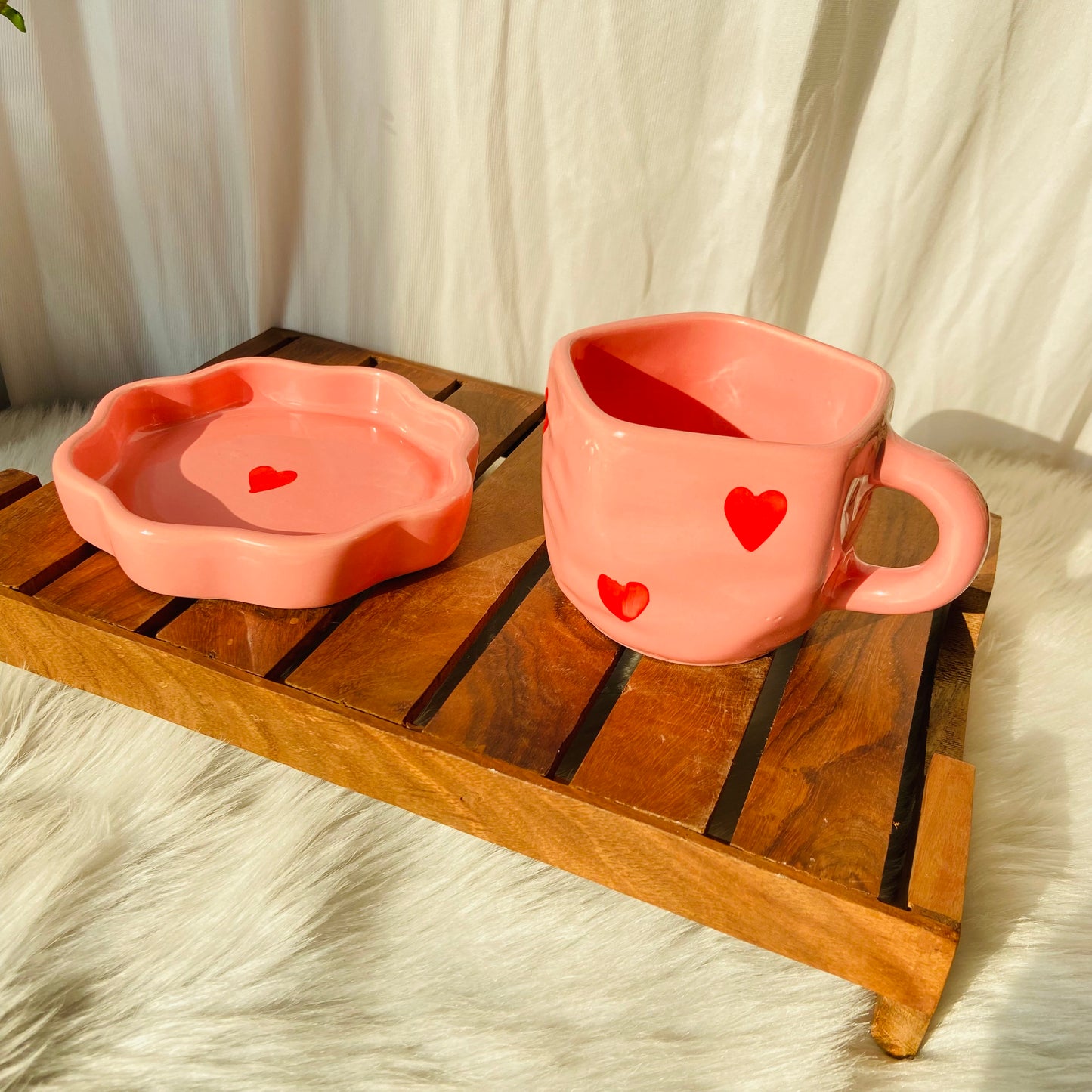 Pink Red Heart Cup Saucer