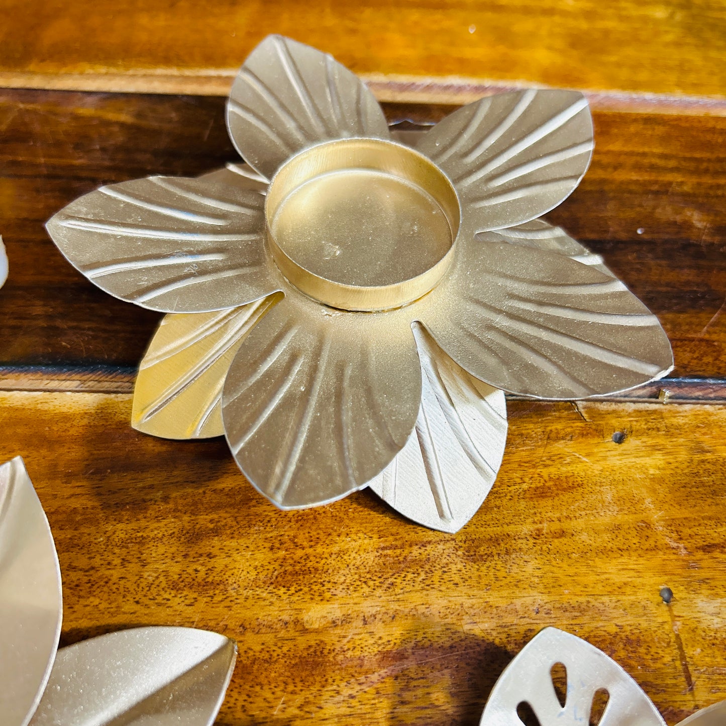 Golden Lotus Metal Tea Light Holders (Set of 3)