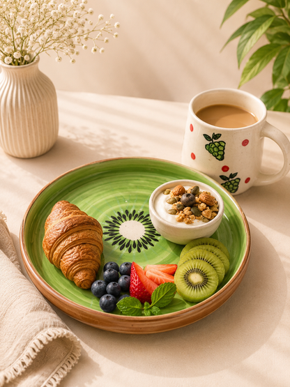 Kiwi Ceramic Breakfast Plate with Berry Coffee Mug Set