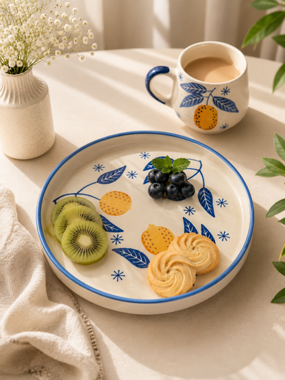Citrus Bloom Ceramic Breakfast Plate & Coffee Mug Set