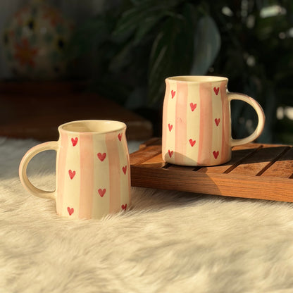 Pastel Striped Heart Ceramic Coffee Mug