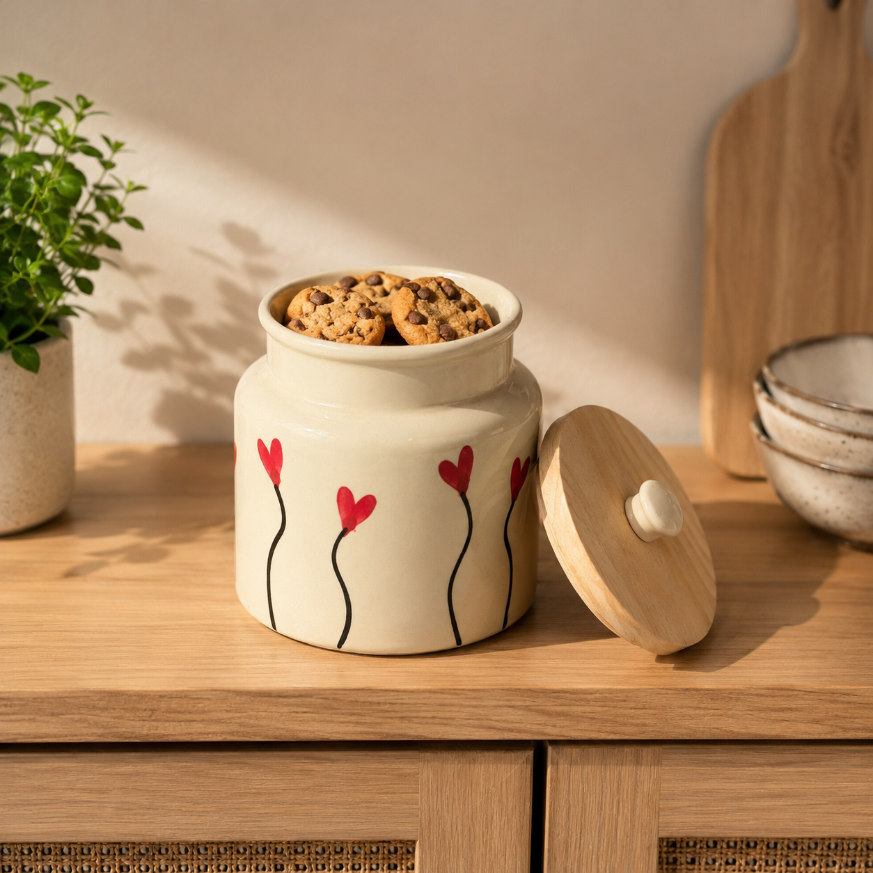Blush Heart Ceramic Storage Jar with Wooden Lid