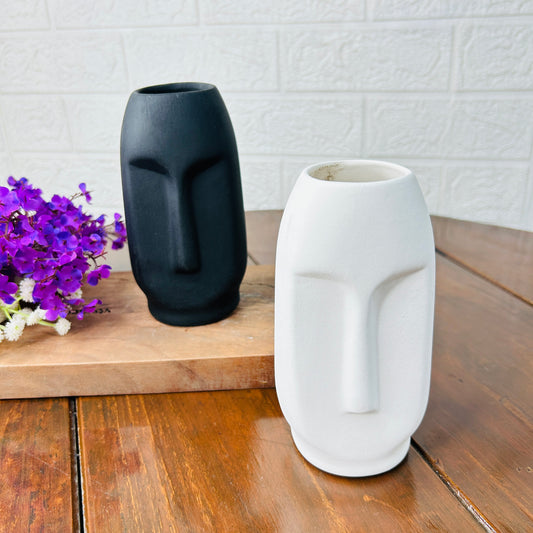 Monochrome Tribal Face Ceramic Vase Set
