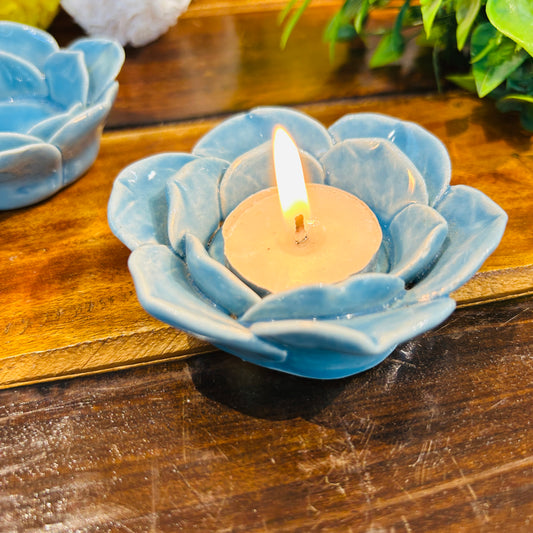 Light Blue Flower T-Light Holder ( set of 1 )