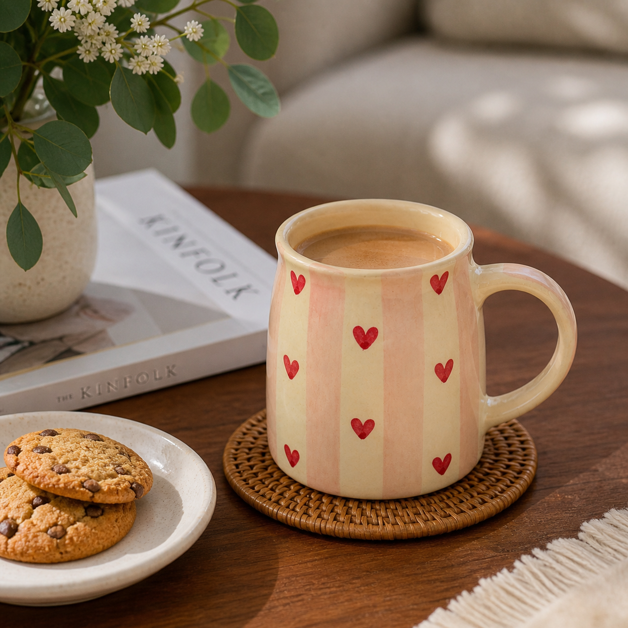 Pastel Striped Heart Ceramic Coffee Mug